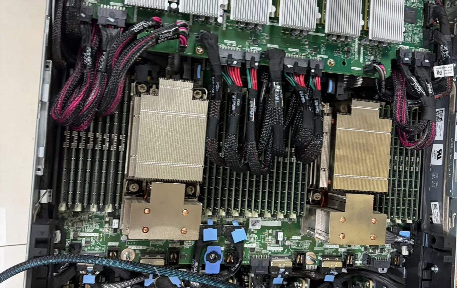 Enterprise GPU server interior with memory, cooling, and expansion hardware